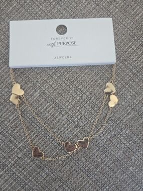 Forever 21 Gold Tone Layered Heart Necklace New With Tags Dainty Chain